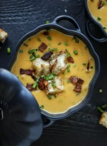 Smoky Pumpkin Bisque with Grilled Cheese Croutons
