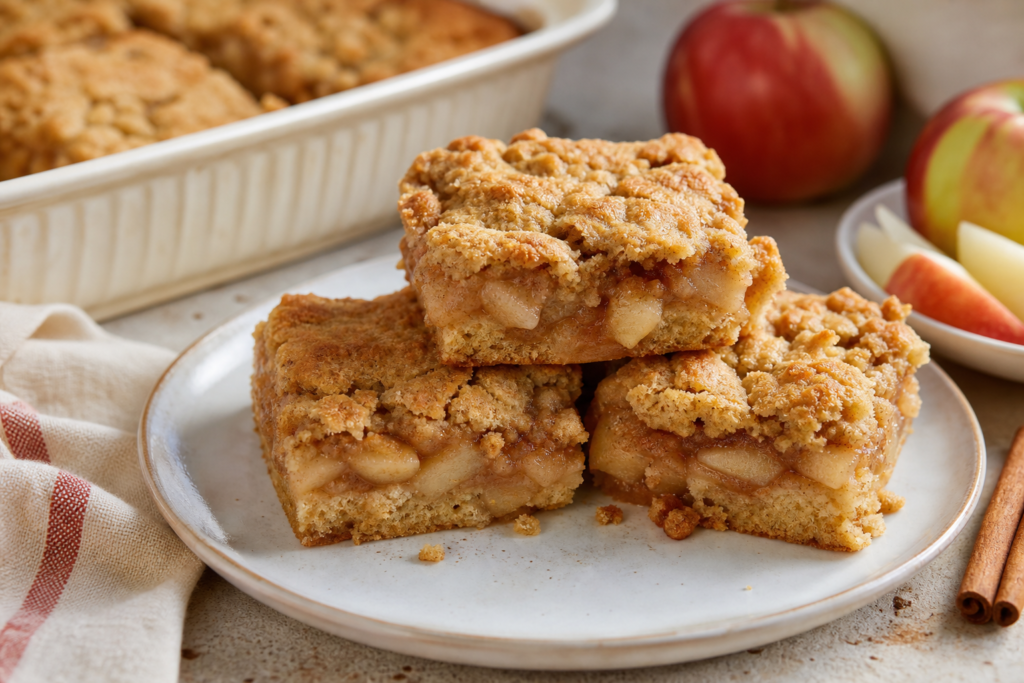 A finished serving of Apple Pie Cobbler Bars