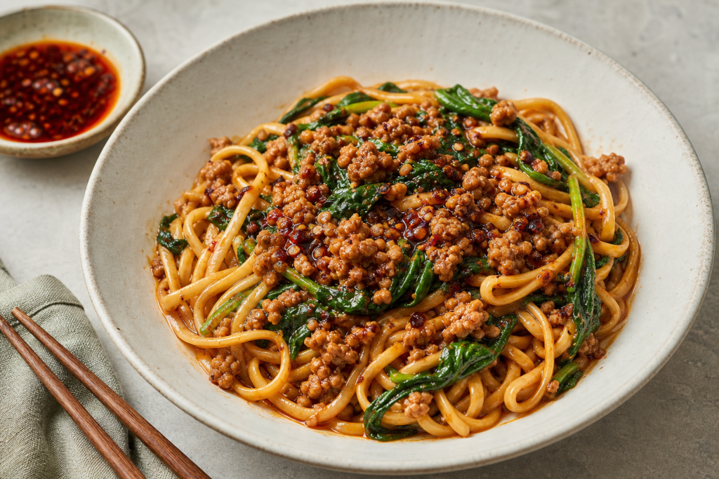A finished serving of Cheat’s Dan Dan Noodles